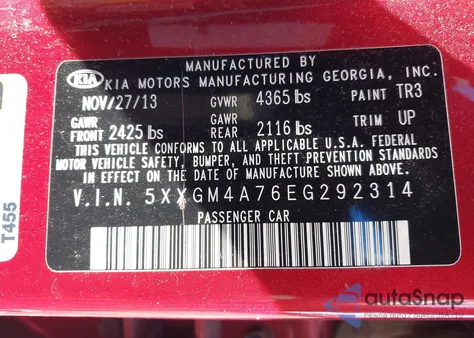 2014 Kia Optima Lx z USA, uszkodzony, nr VIN 5XXGM4A76EG292314